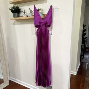 NWOT Satiny Silky Purple Maxi Dress with Side Cut Outs Women Size Small